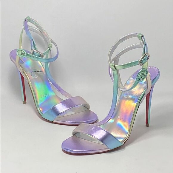 Christian Louboutin 100mm Mara Meatllic Leather Sandals size 37 - Picture 1 of 14